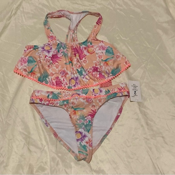 Hobie Other - Hobie Girls Floral Peach Racer Back Two-Piece Swimsuit Set
